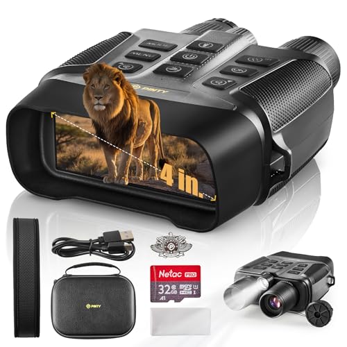 PINTY Night Vision Goggles, 4K UHD Digital Vision Scope with 5X Zoom 5000 mAh Rechargeable Battery, 4 in. Photo & Video Recorder with 32GB Storage Card for Day & Night Time Hunting Birdwatching