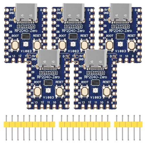 5pcs RP2040-Zero RP2040 USB-C Connector icrocontroller PICO Development Board Dual-core 264KB Cortex M0+ Processor 2MB Flash Compatible with Raspberry Pi Support C/C++ MicroPython