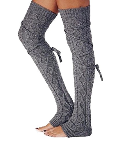 Womens Knitted Crochet Leg Warmers Boot Socks (Dark Grey)