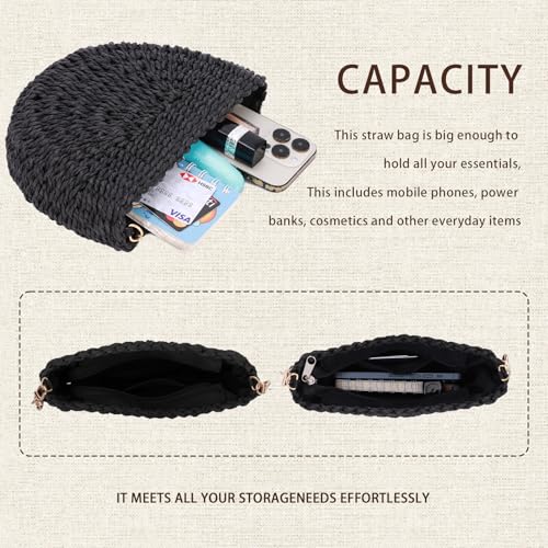 Fecialy Handmade Straw Crossbody Bag for Women Semicircle Woven Handbag Summer Beach Shoulder Bag4