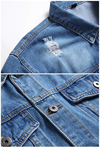 Image of LZLER Men's Denim Jackets Distressed Destroyed Classic Vintage Slim Fit Ripped Fashion Trendy Trucker Jean Jackets