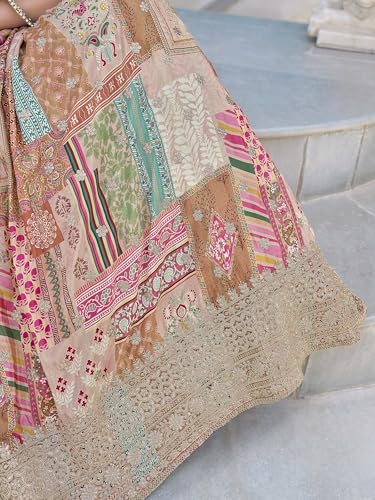 Image of Women's Digital Print With Zari Dori Embroidery Work Chinnon Silk Lehenga Choli With Dupatta (Women-Lehenga-Choli-New; Free size)
