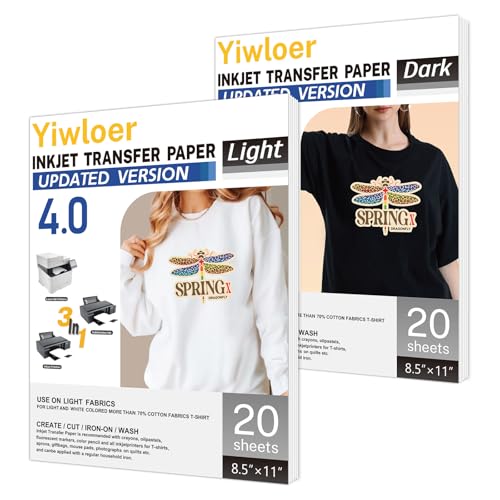 Image of Printable Heat Transfer Paper, 8.5 inchx11 inch 100pcs Iron on Light & Dark Fabric