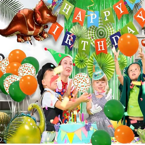 Image of 50Pcs 12inch Green and Orange Party Balloons with Green Orange Confetti Balloons for Birthday, Baby Shower,Family Parties,Graduation Engagement Decoration