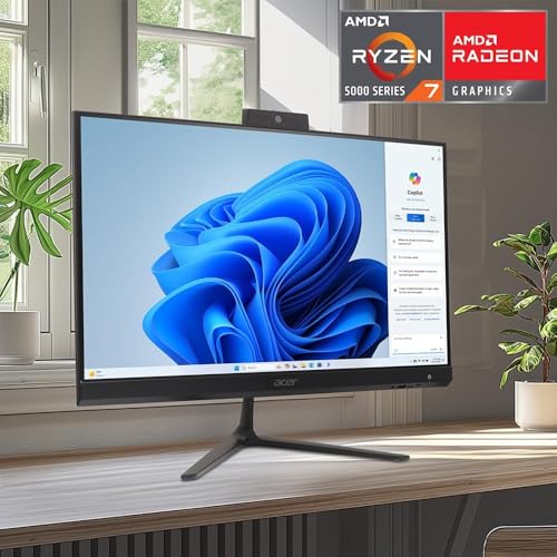 Image of acer Aspire 27 inch All-in-One Desktop Computer • 8-core AMD Ryzen 7 5825U • 32GB RAM • 1TB SSD • Office 365 for The Web • HDMI + DisplayPort, Wi-Fi 6E • Wireless Keyboard & Mouse • Windows 11