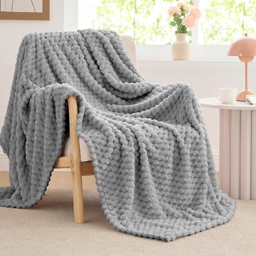 Image of BEDELITE Grey Large Throw Blanket for Couch, Cozy Gifts for Women, 50 * 70 | 3D Jacquard Decorative Fleece Blanket, Super Soft Plush Throws, Cute Birthday Gift for Women & Men, Suitable for All Seasons