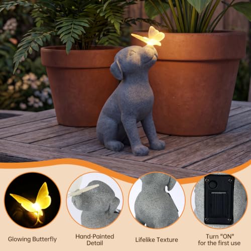 Solar Dog Statue with Butterfly Light, Dog Lover Gift Outdoor Garden Decor - image 6
