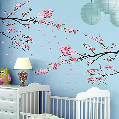Rw-Ksr16 Pink Peach Flower Wall Decals Cherry Blossom Tree Branch Wall Stickers Diy Removable Florals Plants Wall Art Decor For Kids Girls Bedroom Livig Room Nursery Office Wall Decoration #TOP5