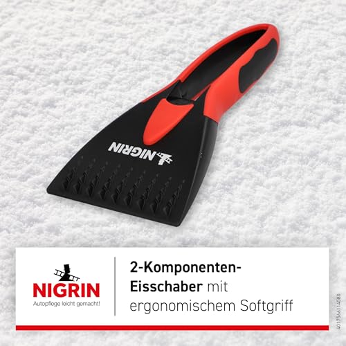 NIGRIN Auto Eiskratzer Scheibenkratzer für Winter, ergonomischer Softgriff, stufenförmige Eisbrecherzacken schwarz-rot 1 Stück