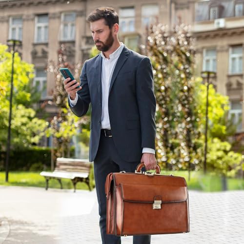 Banuce Leather Briefcase for Men 15.6 Inch Laptop Lawyer Bag + Leather Long Bifold Wallet for Men Dark Brown2