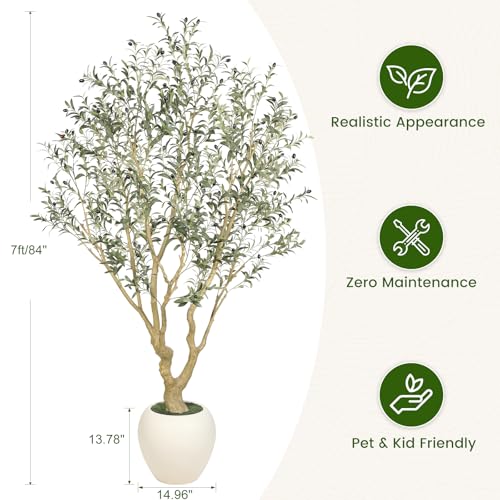 FEELEAD Olive Trees Artificial Indoor 7ft with 15" Exquisite Planter - image 4