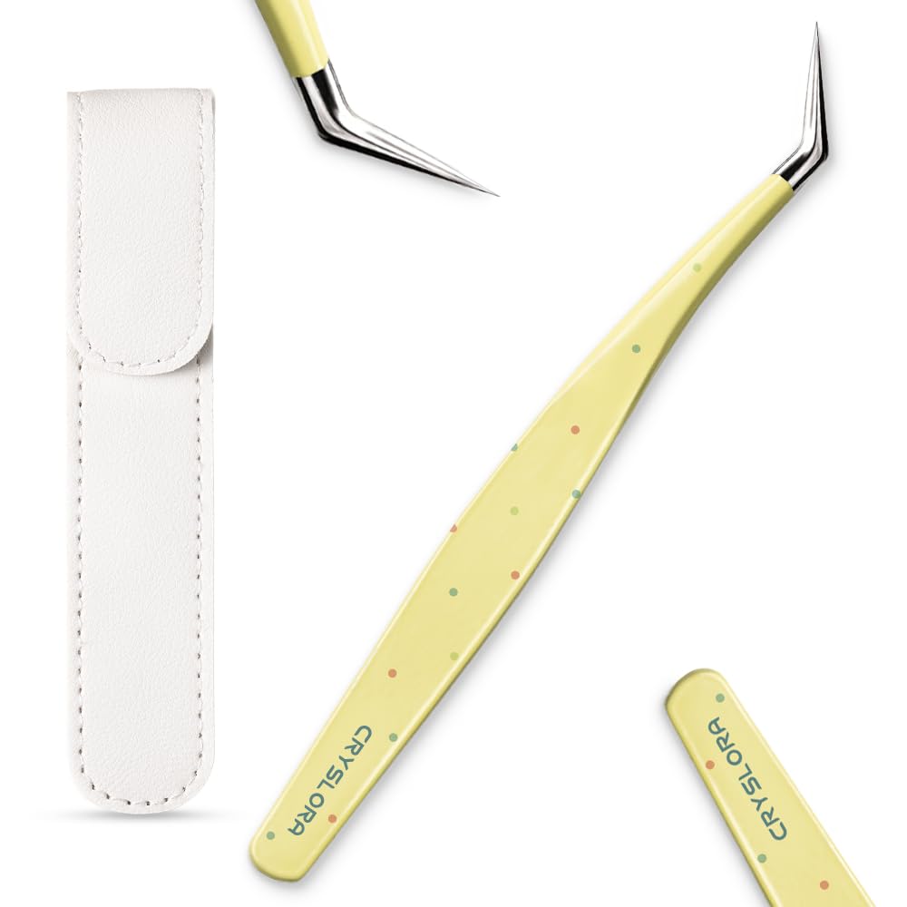 Craft Tweezers, Precision Tweezers for Stickers with Pouch Yellow