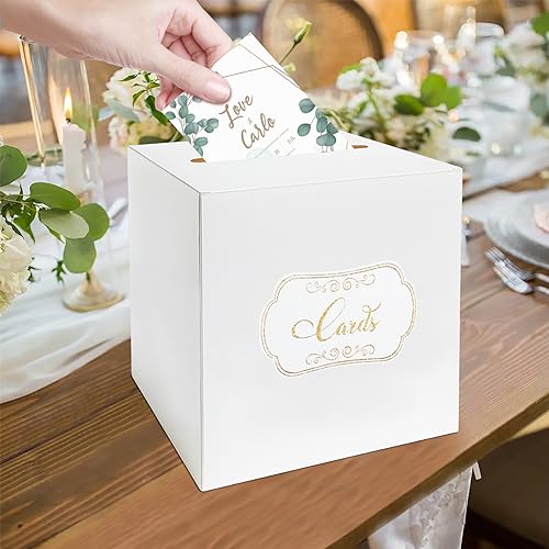 Image of 1 Pack White Card Box for Party, 8.7 inch White Gift Card Box Money Box for Birthday, Wedding, Baby Shower, Retirement, Anniversary, Bridal Shower, Raffle Ticket