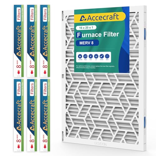 Accecraft 16x20x1 Air Filter MERV 8, Advanced Dust Defense,Cost-effective,1 Reusable ABS Frame + 6 Pack Replaceable, Quality Furnace Filter Media for AC & Furnace Applications(1 Frame+6 Filter)