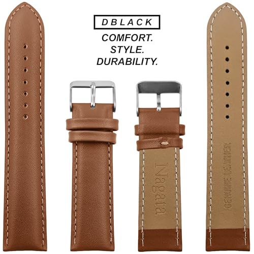 Image of DBLACK ''NAGATA'' Leather Watch Strap, Fully Stitched Matte Finish Watch Belt / / For 18mm, 20mm, 22mm, or 24mm Full-Padded Watch Band (Choose Your Size & Color)