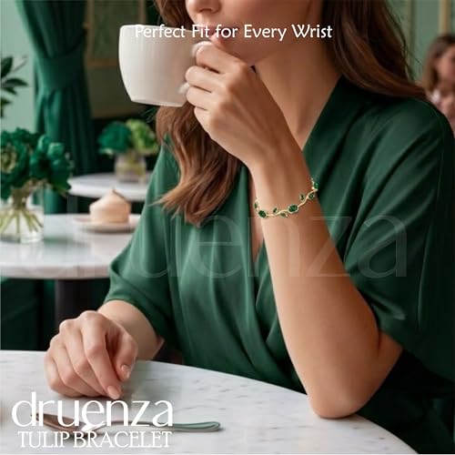 Image of druenza Tulip Bracelet for Women Stylish | Gold Plated Floral Crystal Jewellery | Elegant Adjustable Chain Bracelet for Girls Stylish | Trendy Daily Wear Party Jewelry Gift for Women & Girls
