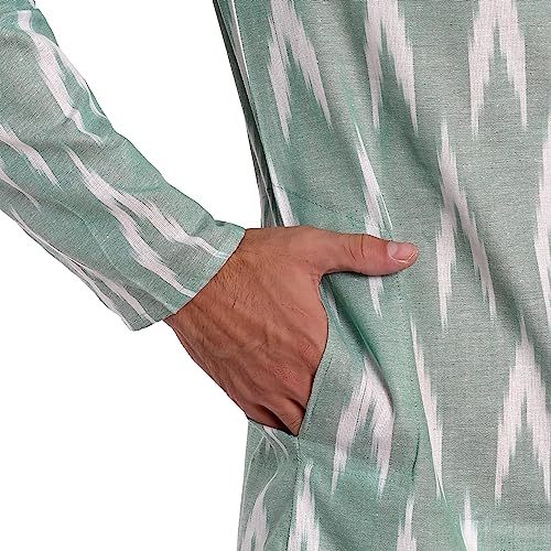 Image of SKAVIJ Men's Pure Cotton Printed Kurta Pajama Set Ikat Design Casual Ethnic Dress