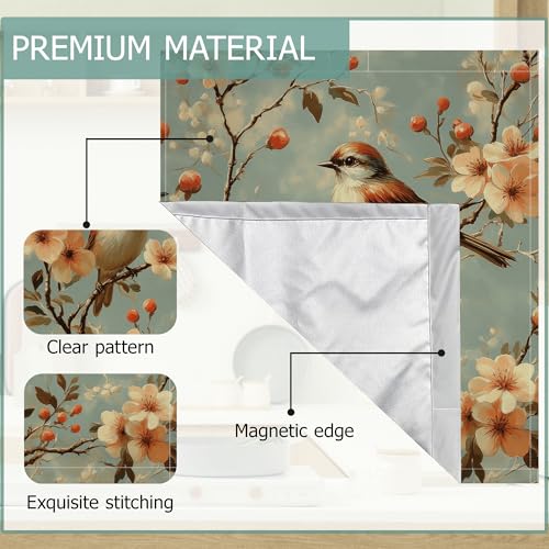 Image of Dishwasher Magnets Decorative Cover,Cute Bird Refrigerator Magnet Cover,Washable Spring Flowers Dishwasher Front Panel Cover Home Kitchen Decoration 23x26 Inch