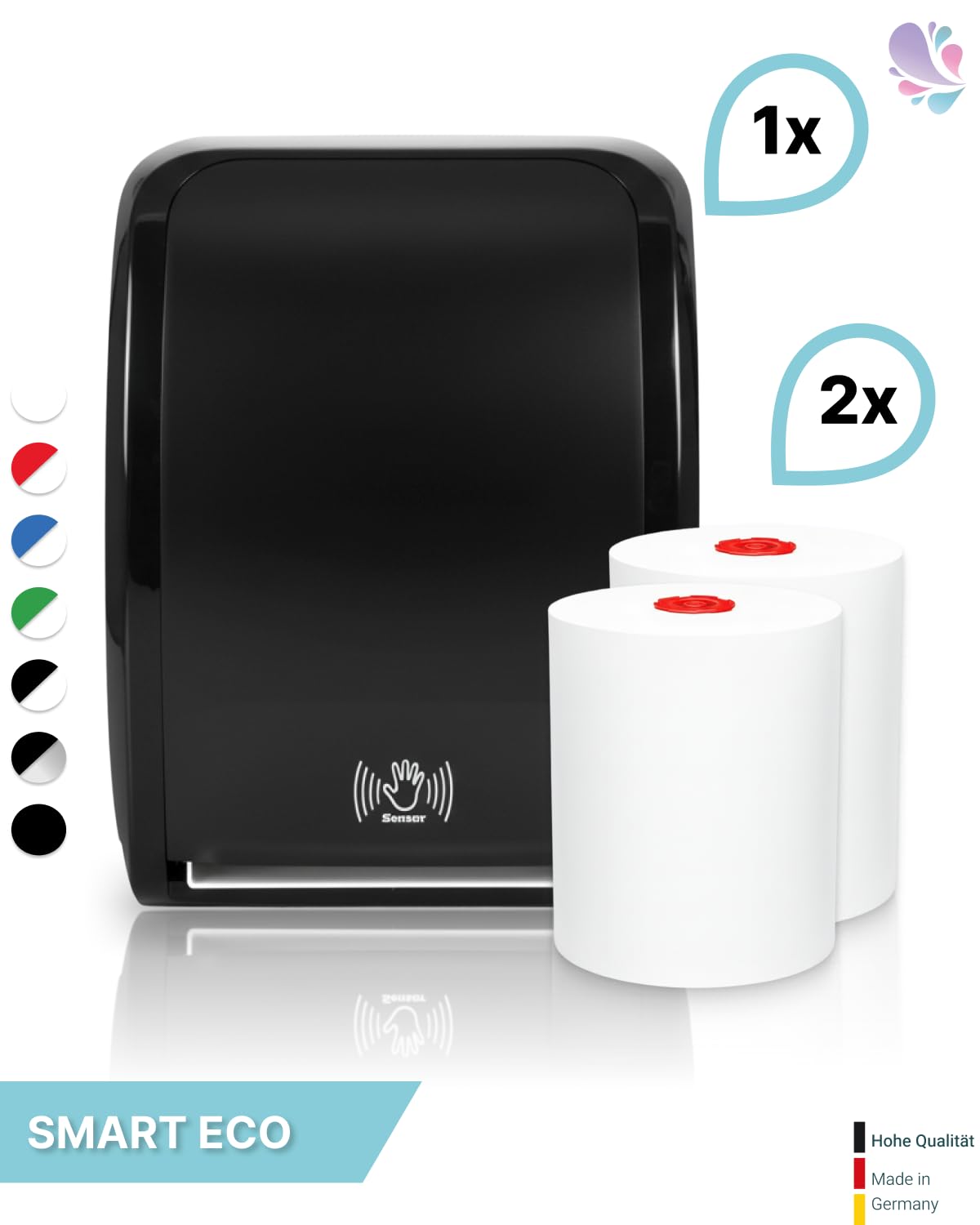 Cosmos Sensor-Handtuchspender Schwarz + 2 Smart-ECO-Rollen
