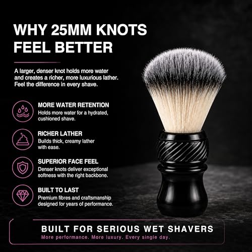 Image of Pink Woolf Shaving Brush for Men | Synthetic Bristles | Creates Rich Lather with a Shaving Cream or Shaving Soap for a Smooth, Irritation-Free Shave | Soft Shaving Brush (Black Handle), 24mm Knot