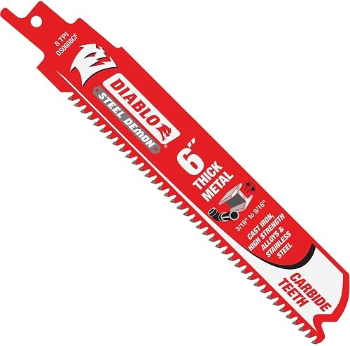 Diablo Steel Demon Carbide Teeth Reciprocating Saw Blades for Thick Metal - for Extreme Metal Cutting - Carbide Tooth Design - 6" Length, 3 TPI, 3-Pack - DS0608CF3 | 6" Length, 3 TPI, Ideal for Thick Metal Cutting, Carbi