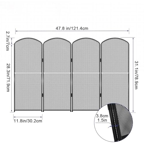 Pantalla de chimenea de 4 paneles de metal negro plegable 4