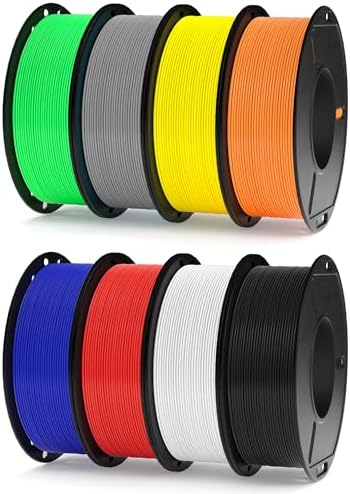 ELEGOO PLA Filament Schwarz Weiß Rot Blau Grau Orange Gelb Grün 250g×8 | Maßgenauigkeit +/- 0,02mm, 250g Pappspule, Sauber Gewickelte, Vakuumverpackung für Meisten FDM 3D Drucker