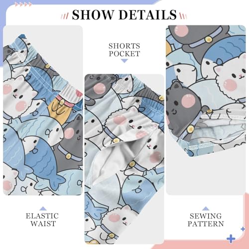 Cartoon Cat Fishes Boys Long Pants Soft Trousers Elastic Waist Kids Lounge Bottoms with Pockets S-XL4