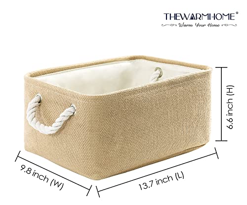 Thewarmhome Decorative Basket Rectangular Fabric Storage Bin Organizer Basket With Handles For Clothes Storage (Beige, Medium-1Pack,13.8L*9.8W*6.7H) #TOP5