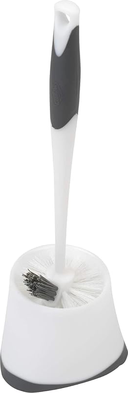 Clorox - Escobilla esquinera para inodoro con estropajo debajo del borde, incluye carrito de almacenamiento esquinero, color blanco