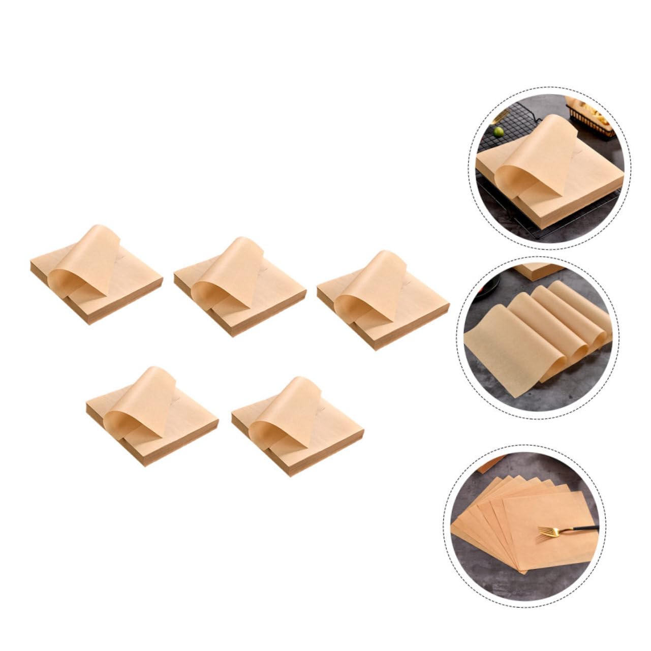 VICASKY Papier Sulfurisé Absorbant L'huile 20x20 Cm 40g Kraft Naturel, Résistant la Chaleur L'huile, pour Friture et Snacks, Usage Alimentaire Jetable, Pack de 500 Feuilles pour Fêtes