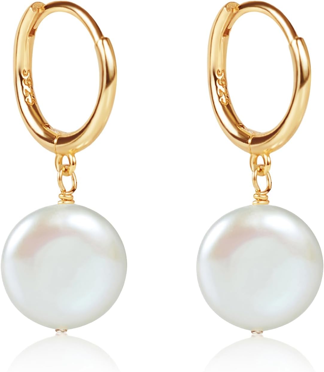 LILY LUSTRE Pearl Earrings for Women, 14k Gold Plated 925 Sterling Silver, AAAA Genuine Freshwater Cultured Pearls in Drop & Coin Shapes, Hoop & Leverback Styles