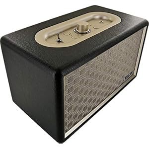 SCHWAIGER -661705- Bluetooth Speaker | 24 W | Retro Design | draadloos | draagbaar | 2200 mAh batterij | oplaadbaar | houten behuizing | lederlook | zwart
