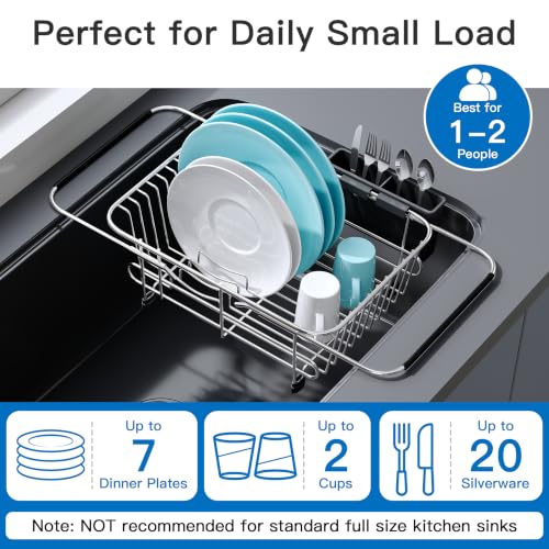 Image of JASIWAY Sink Small Dish Drying Rack with Utensil Holder, for RV, Apartment
