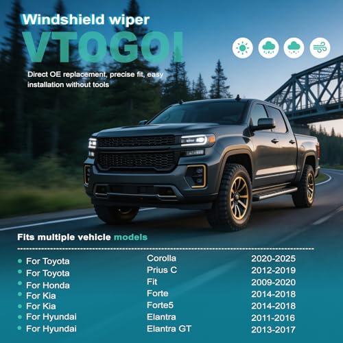 Image of VTOGOI OEM Quality 28''+14'' Windshield Wiper Blades,Premium All-Seasons J-Hook Replacement Wiper Blades (2 Pack)