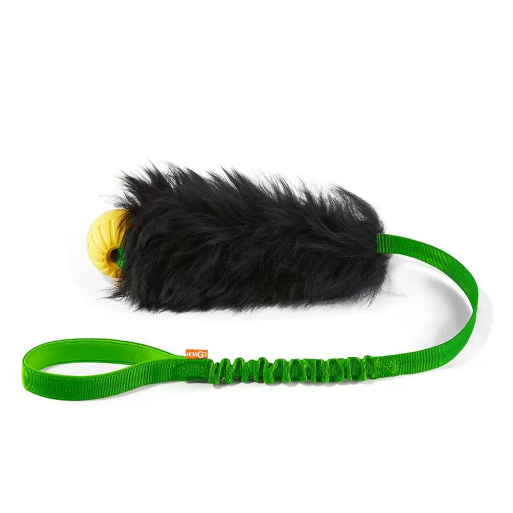 HOWGO Dog Rope Toy,Dog Bungee Chaser 100% Sheepskin,Sheep Smell Tug Toy for All Breeds (Green, with rubber ball)