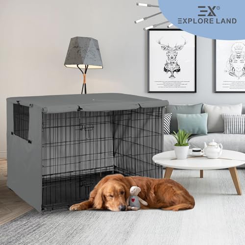 Explore Land Dog Crate Cover Heavy Duty Polyester Pet Kennel Sunshade Universal Fit for 54 inches Wire Cage (Grey) by Explore Land - Image 5