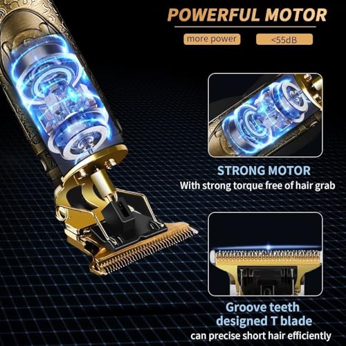 Image of T9 Professional Hair Trimmer for Men - Golden Cordless Zero-Gap Clipper, USB Rechargeable Beard, Hair & Full Body Trimmer with Shockproof Body