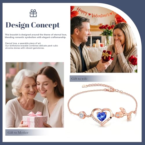 Image of 1CT Rose Heart Bracelet Moissanite Lab-Grown Sapphire Ruby Emerald&More 18K White Rose Gold Plated Anniversary Birthday Gift for Wife Girlfriend Mom Daughter Mothers Day Gift for Mom