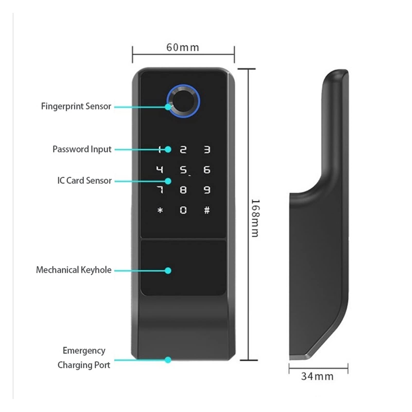Serratura intelligente per porte, Impermeabile all'aperto intelligente IP65. Serratura della porta dell'impronta digitale CIRCUITO INTEGRATO Carta RIM Electronic Motise Block WiFi Knob(Basic (no APP))