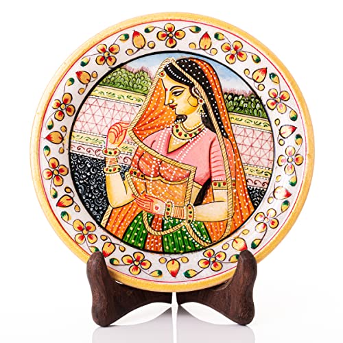 Tarini Gallery Marble Decorative Plate Traditional Indian Handpainted Round Shape