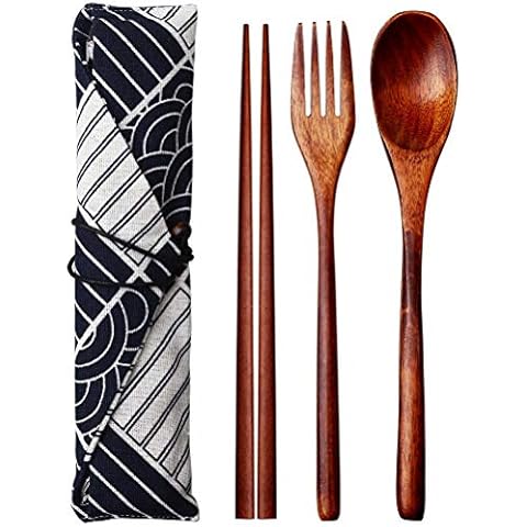 nuoshen Wooden Cutlery Set with Pouch Cover
