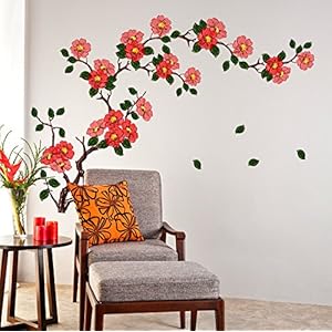 Decals Design ‘Floral Branch Antique Flowers’ Wall Sticker (PVC Vinyl, 50 cm x 70 cm, Multicolour)
