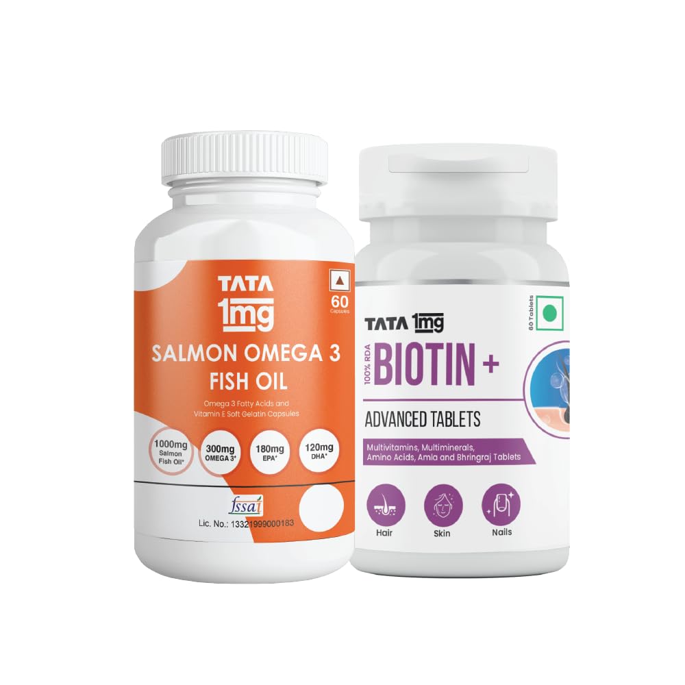 Tata 1mg Salmon Omega Capsules & Tata 1mg Biotin (Combo,Pack of 60) (B0DB1M3MXG) Amazon Price History, Amazon Price Tracker