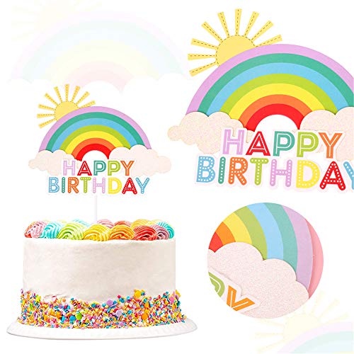 Unimall 1Pc Colorful Rainbow Cake Topper/Cake Flags/Cake Picks - Include Cute Cloud/Sun Kids Child Happy Birthday Baby Shower Party Baking Decoration Supplies1 #TOP2