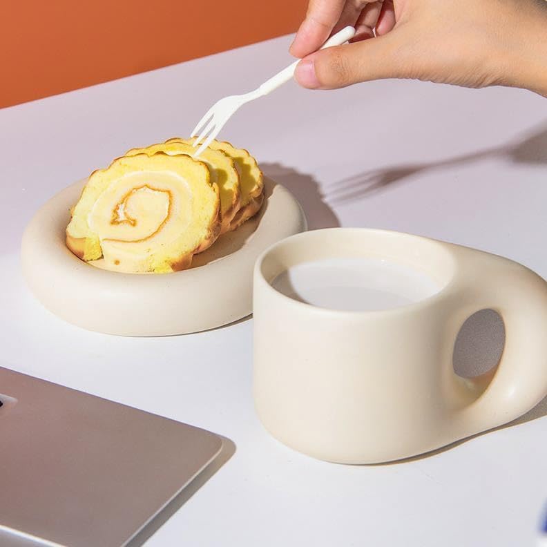 Miniatura 5 de Chubby - Taza de café de cerámica creativa negra, bonita taza de café reutilizable, bandeja de nube para tazas estéticas de oficina y hogar, 10