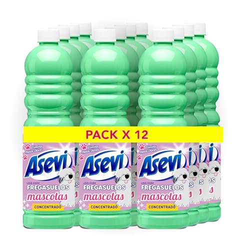Asevi - Fregasuelos Mascotas Concentrado con Tecnología Patentada contra el Mal Olor | Limpiasuelos Perfumado con PH Neutro para Todo Tipo de Suelos - 12 Botellas x 1 Litro