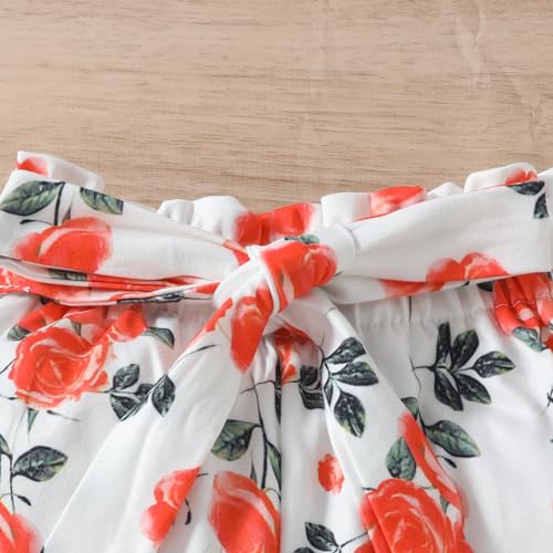 Image of Axumity Toddler Girl Clothes Outfits Tropical Print Short Sleeve Top + Floral Shorts 2PC Summer Clothing Set(7-8T)