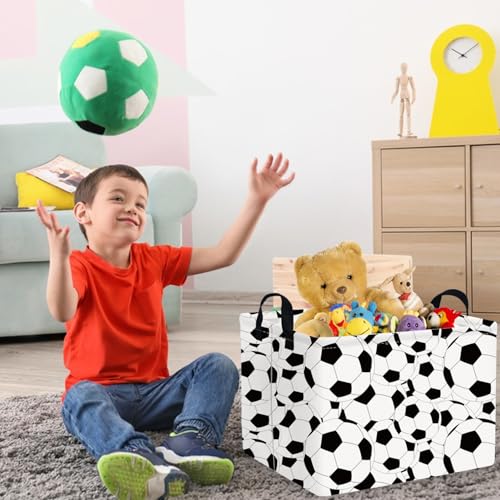 Image of FXOLCSHE Rectangular Easter Soccer Basket,Sports Boys box,Collapsible waterproof college dorm laundry basket,Baby Nursery Hamper,Boys Soccer Room Decor(Big football)