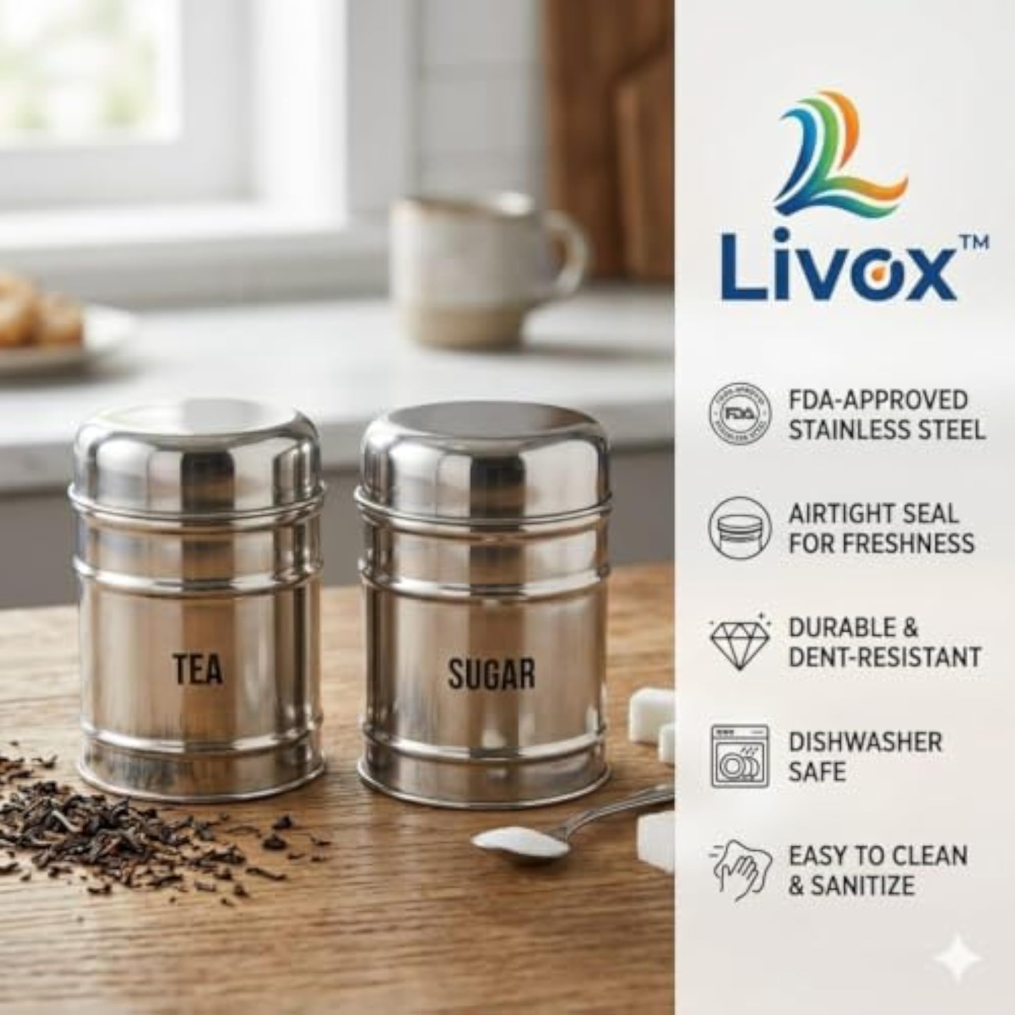 Storage Jar Set of 2 Stainless Steel Containers